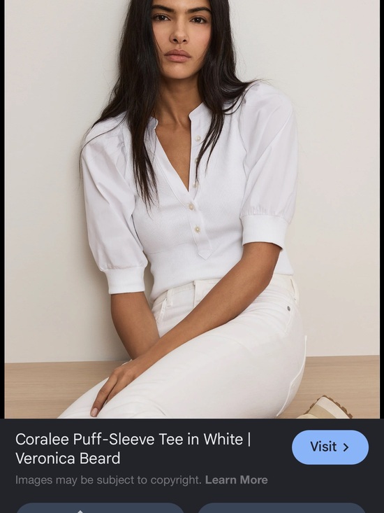 Veronica Beard Tops - Veronica Beard White Puff-Sleeve Henley Tee